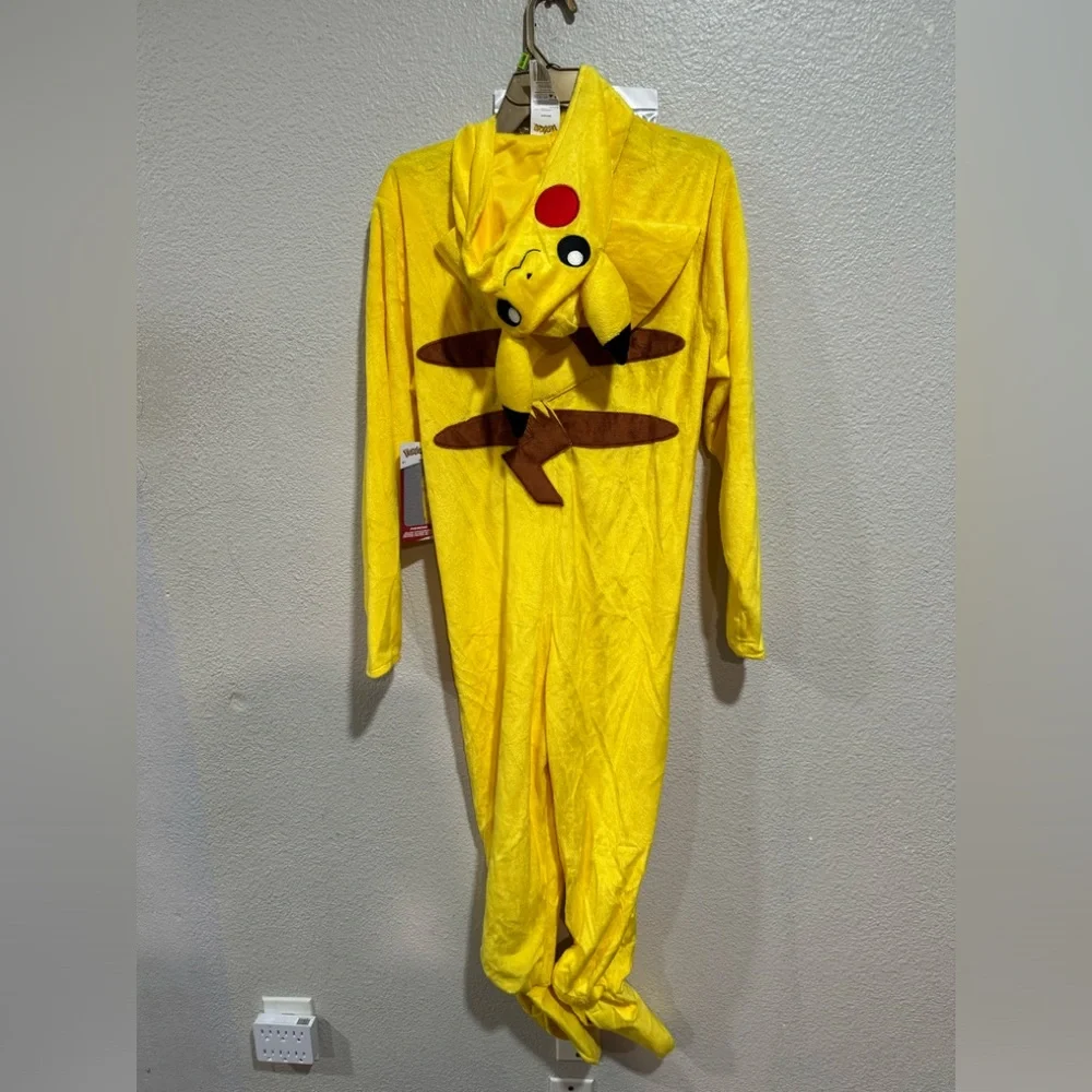 PIKACHU kids deluxe Halloween hooded costume jumpsuit with gloves size various